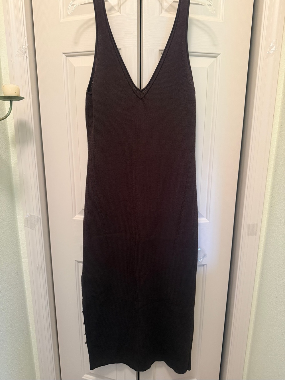 H&M Brown/Plum Sleeveless V-Neck Midi Ribbed Knit Straight Pencil Dress